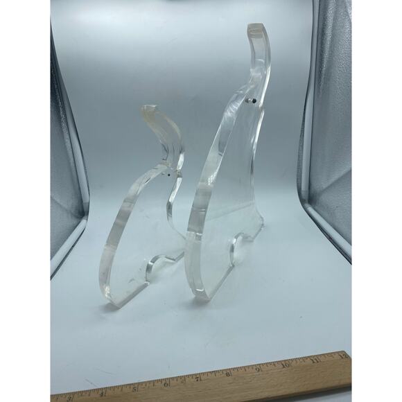 Vintage Two Lucite Elephants Minimalism Unsigned 12 inch and‎ 9-inch Brass eyes - Picture 5 of 10